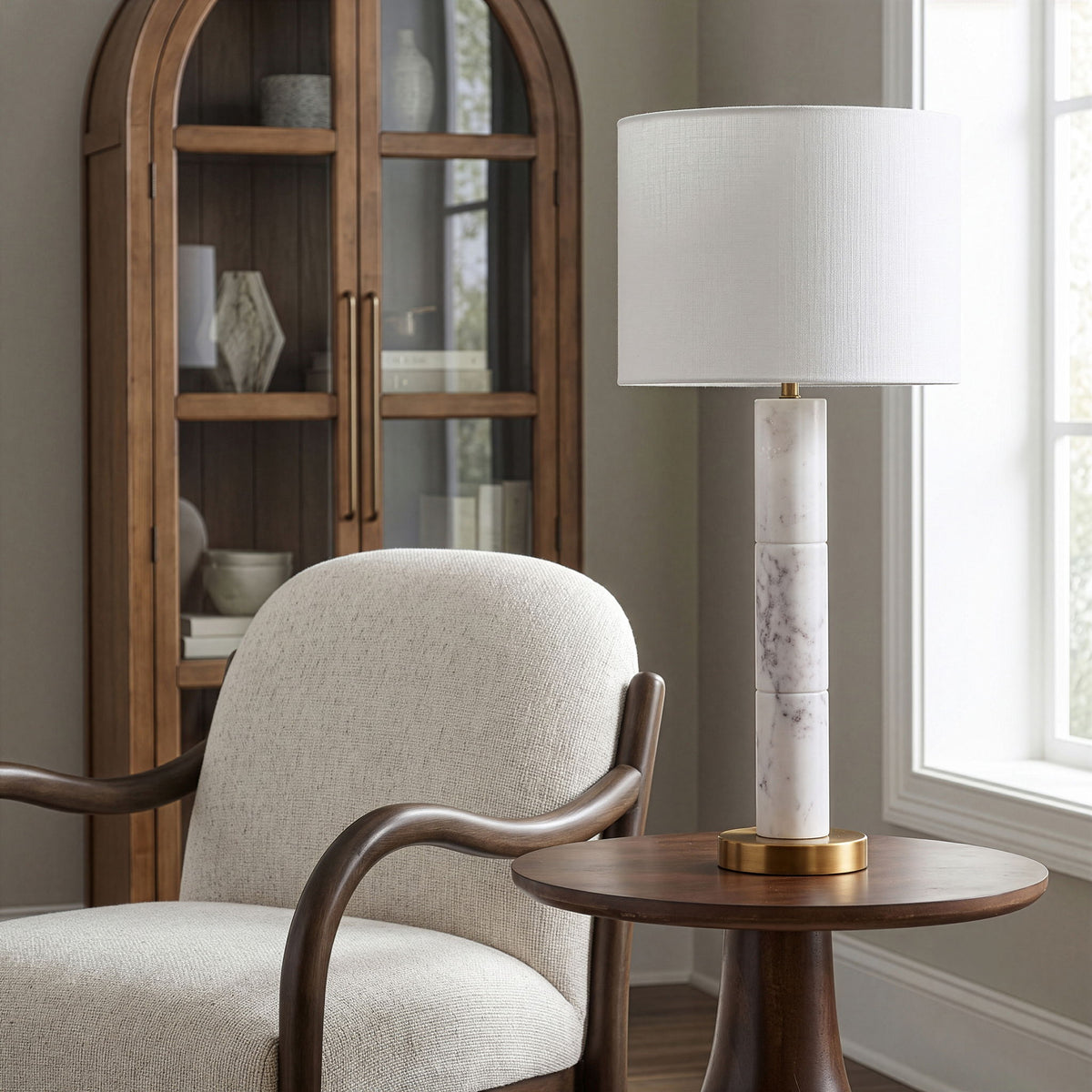 Opaline - Linen Textured Fabric And Brass Table Lamp