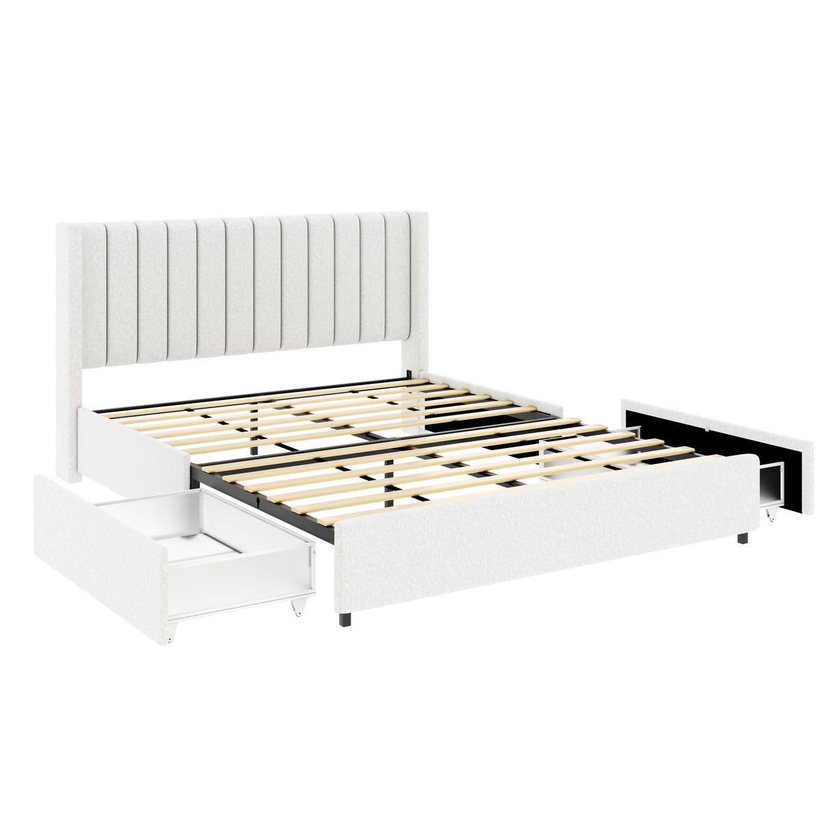 Anda - Boucle Upholstered Platform Bed With Patented Drawers Storage - Ivory - Ego Home Furniture