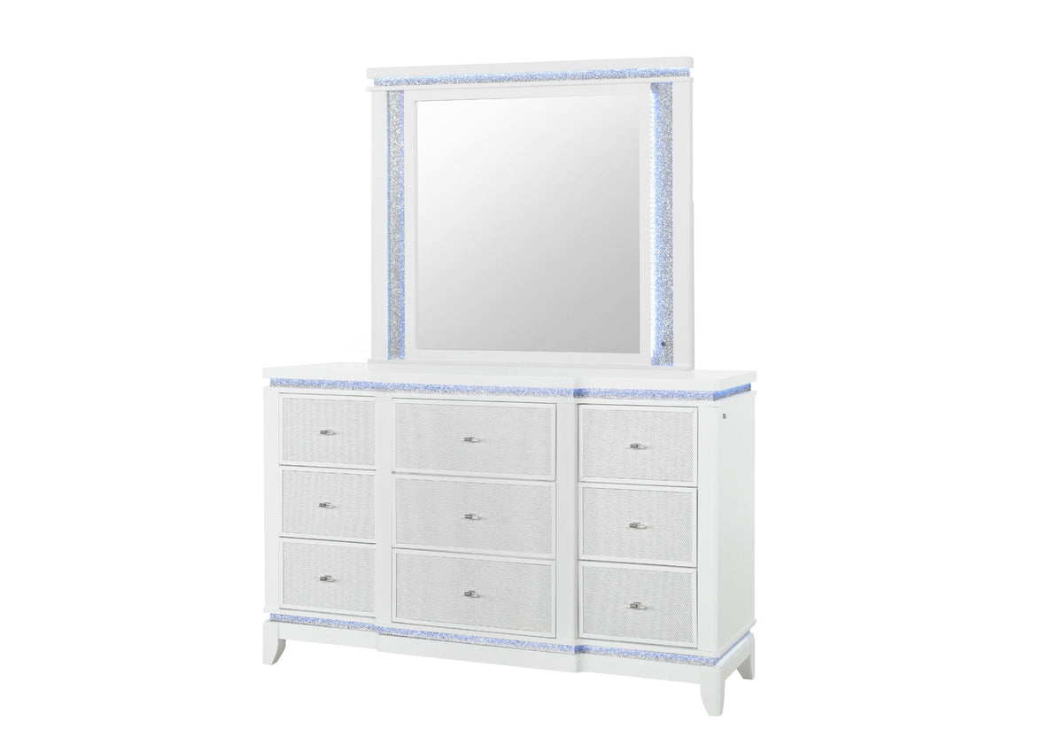 Alina - 5 Piece Queen Bedroom Set With LED, Cooler, Speaker And USB - White