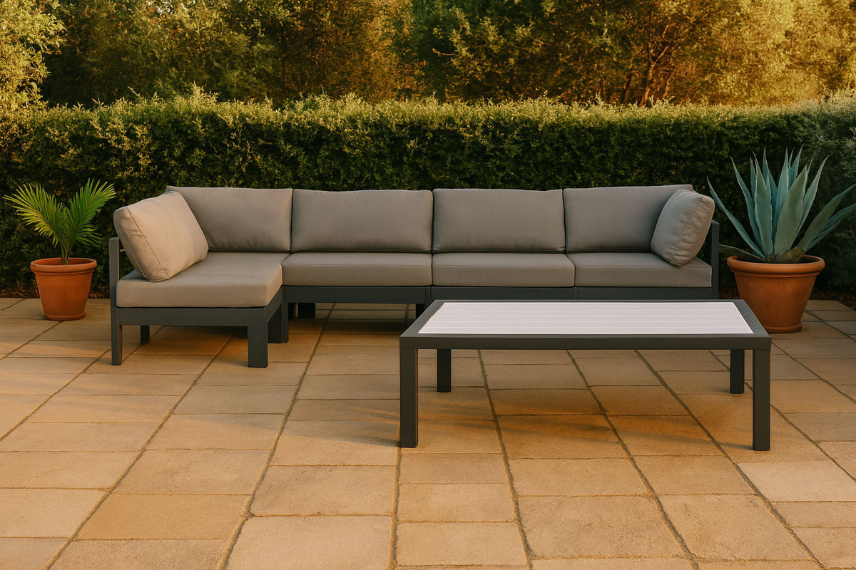 Nizuc - Outdoor Patio 5 Piece Modular Sectional With Gray Frame