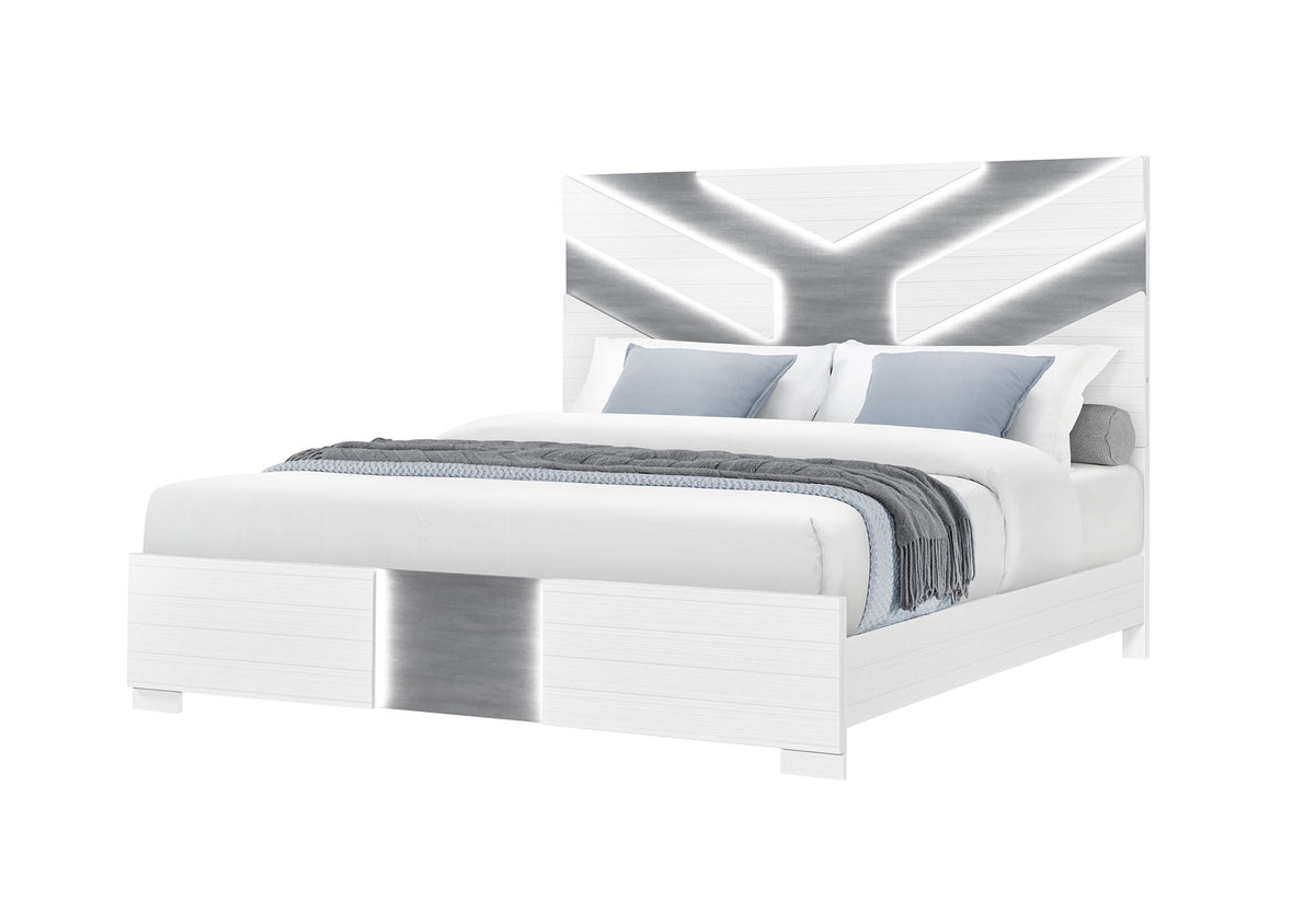 Optimus - Queen Bed With LED - White