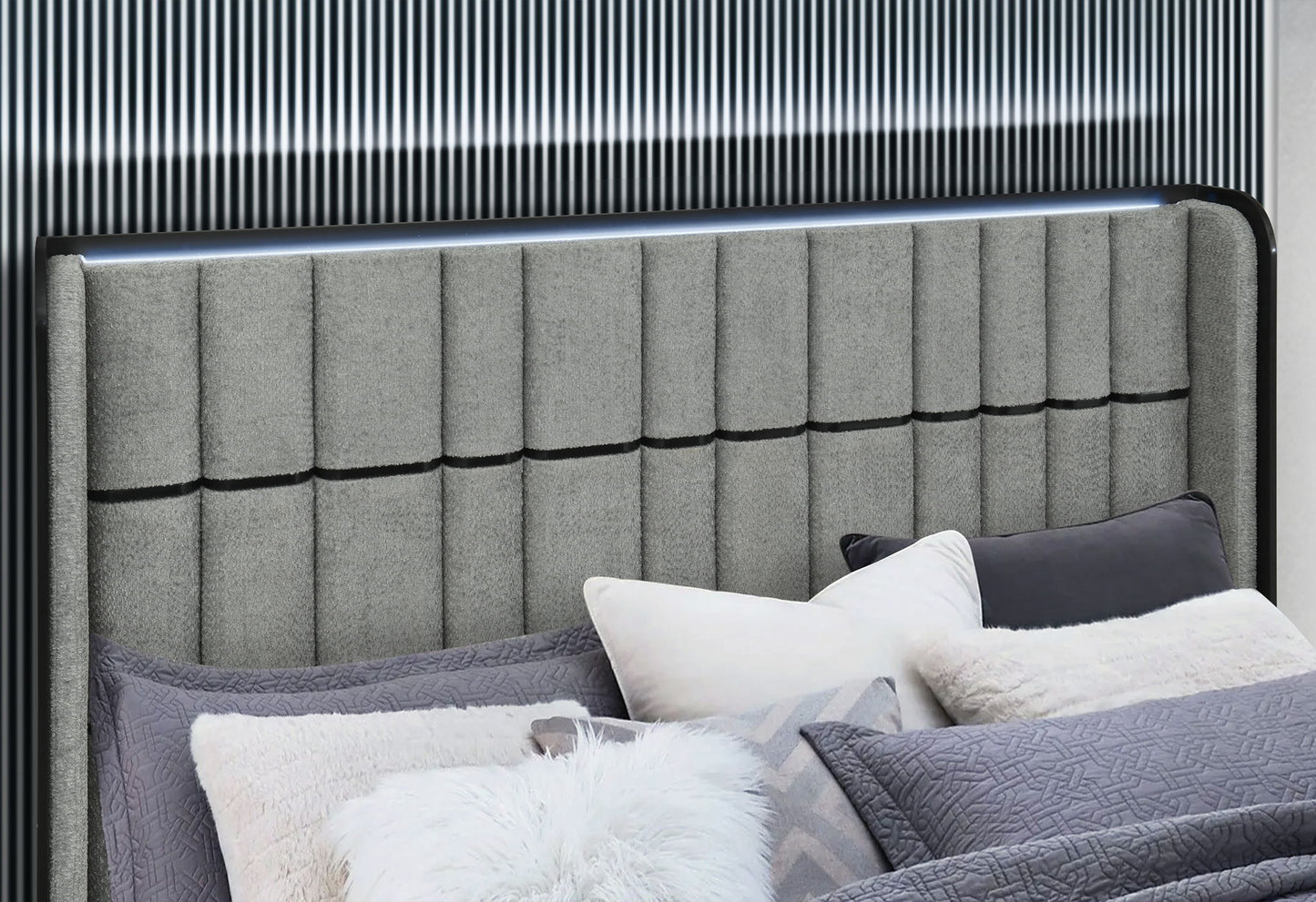 Isabella - King Bed Headboard With LED - Gray