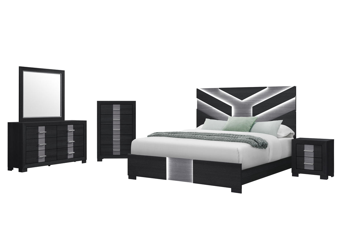 Optimus - Queen Bed Headboard/Footboard With LED - Black / Gray