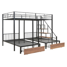 Load image into Gallery viewer, Full Over Twin-Twin Triple Bunk Bed With Drawers And Staircase - Black
