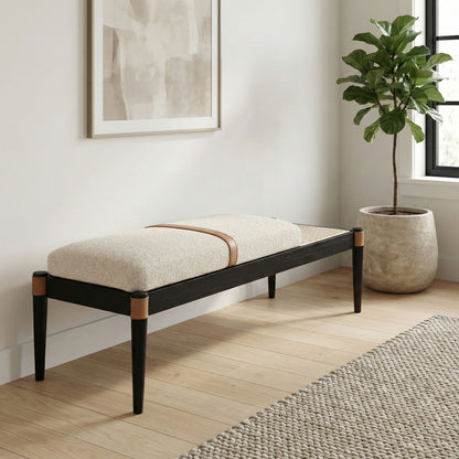 Nara - Linen Textured Fabric Upholstered Bench - Painted Black