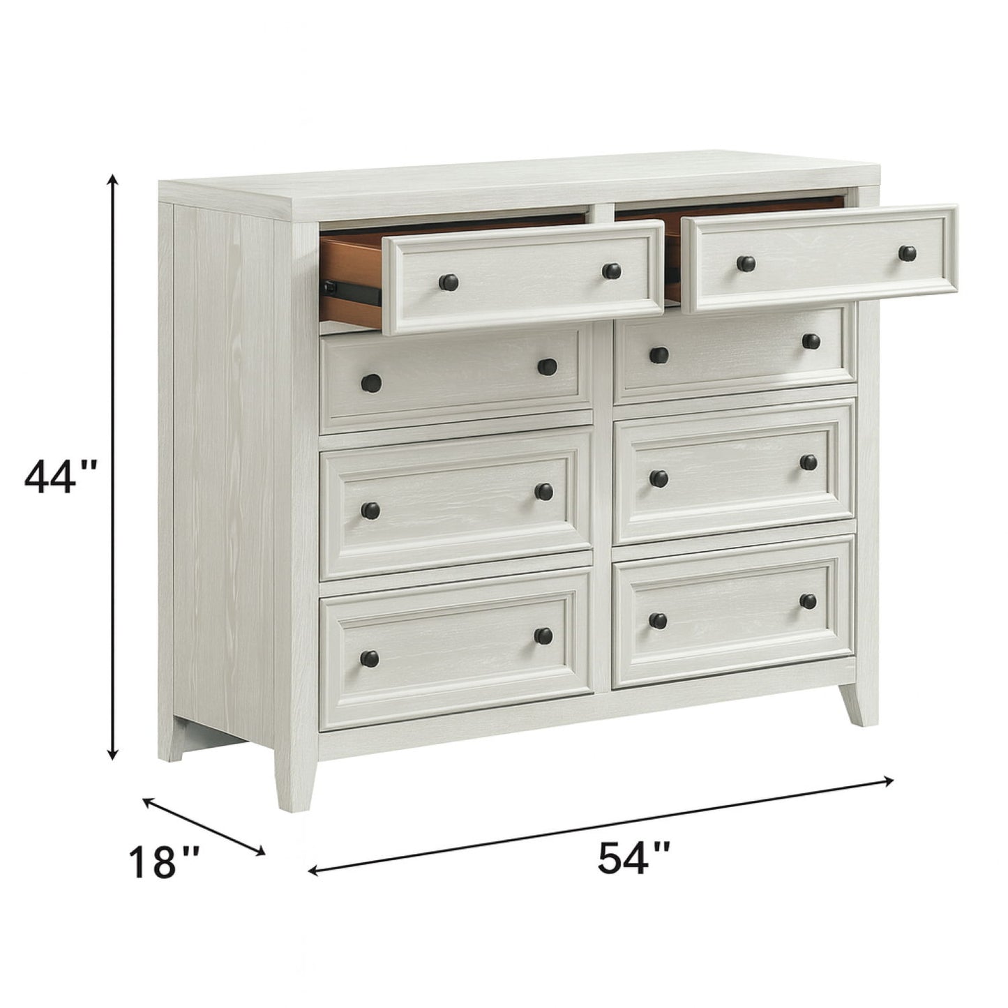 8 Drawer Dresser With Classic Framed Fronts And Smooth Glides - White