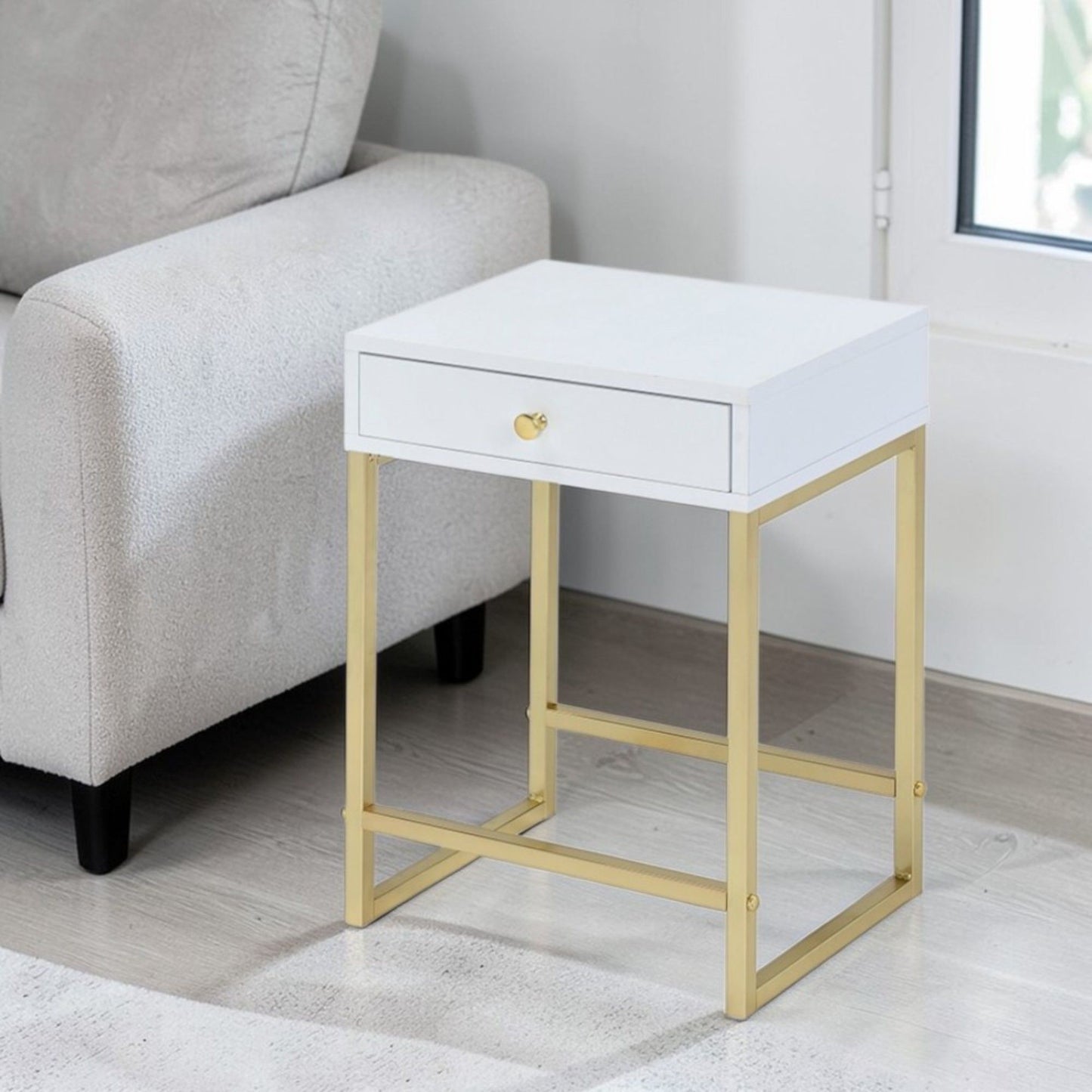 Coleen - Accent Table - White / Brass
