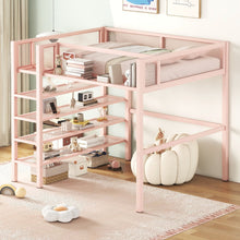 Load image into Gallery viewer, Loft Bed With 4 Tier Shelves And Storage
