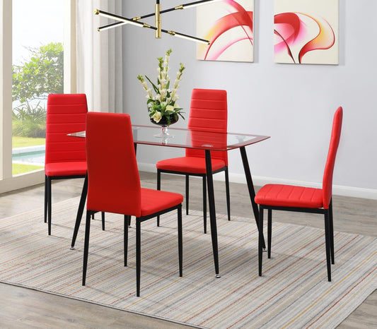 D341 - 5 Piece Dining Room Set (Table, 4 Chairs) - Red