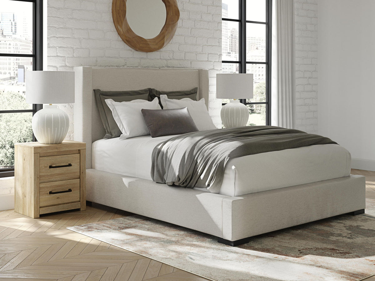 Brozmont - Queen Upholstered Storage Bed - Oatmeal - Ego Home Furniture