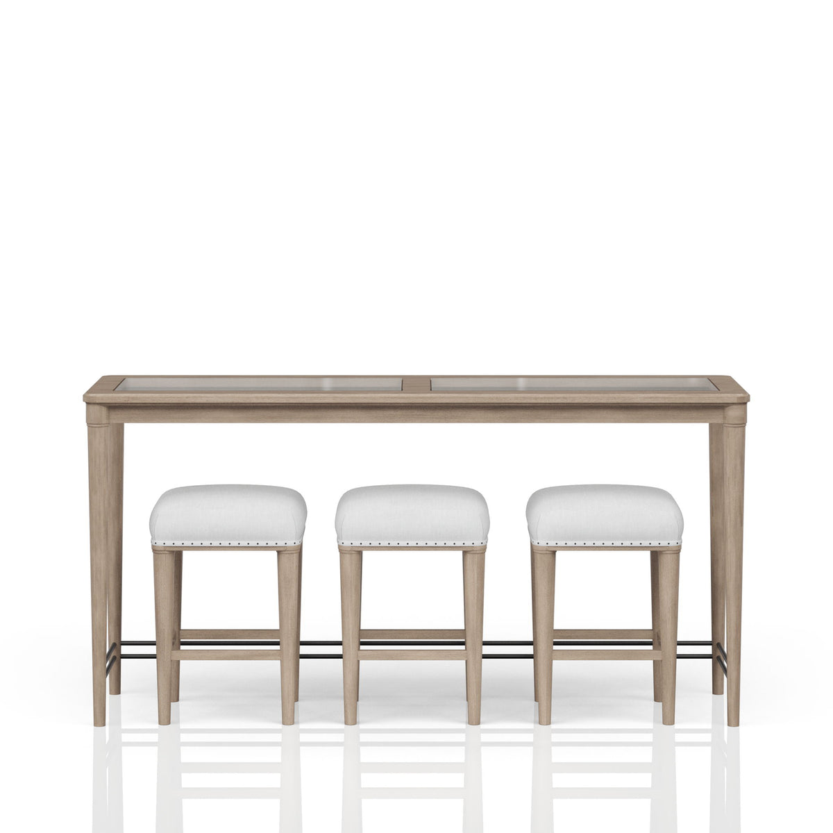 Citrus Heights - Frosted Glass Console Table With 3 Stools - Sand