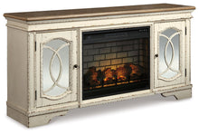 Load image into Gallery viewer, Realyn - 2 Pc. - 74" TV Stand With Electric Infrared Fireplace Insert - Chipped White
