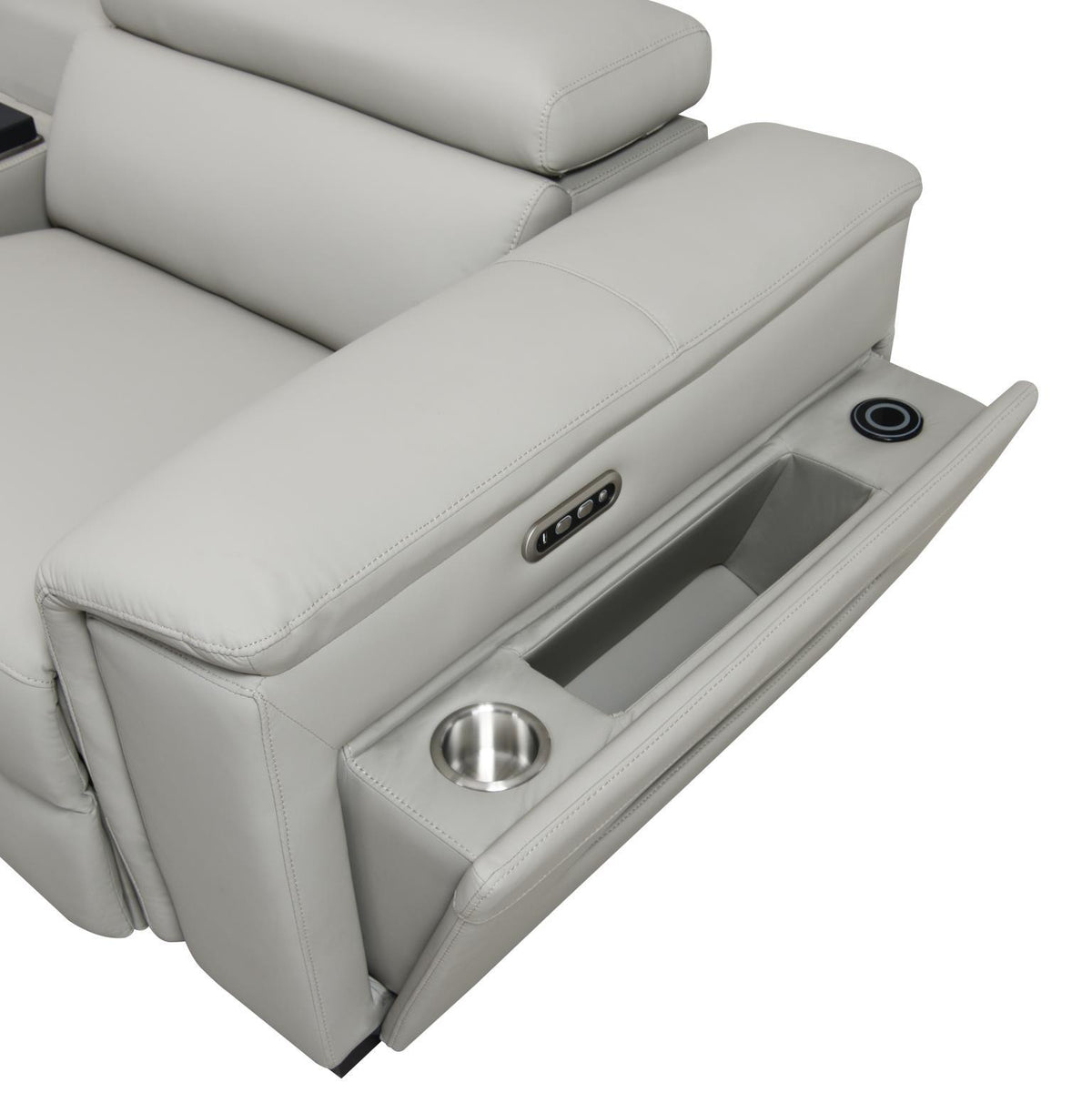U25 - 3 Piece Power Reclining Sectional With Bluetooth Speaker, Wireless Charger, And Fridge - Gray - Ego Home Furniture