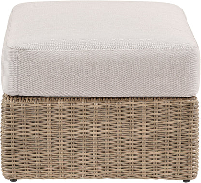 Seacrest - Olefin Water Resistant Fabric And Wicker Outdoor Patio Ottoman/Coffee Table