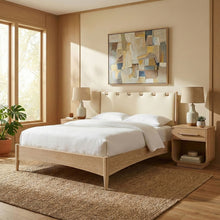 Load image into Gallery viewer, Santos - Vegan Leather Headboard And Wood Bed - Waxed Natural Frame
