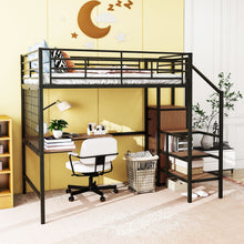 Load image into Gallery viewer, Loft Bed With Desk And Grid, Stylish Frame With Lateral Storage Ladder And Wardrobe

