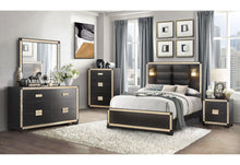 Load image into Gallery viewer, Blake - 6 Piece Queen Bedroom Set (Bed, Dresser, Mirror, 2 Nightstands, Chest) - Black / Gold
