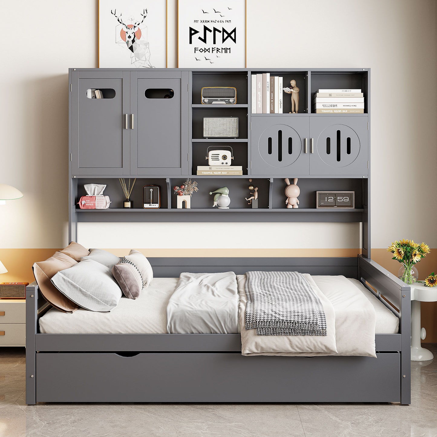 Daybed & All-In-One Cabinet And Shelf