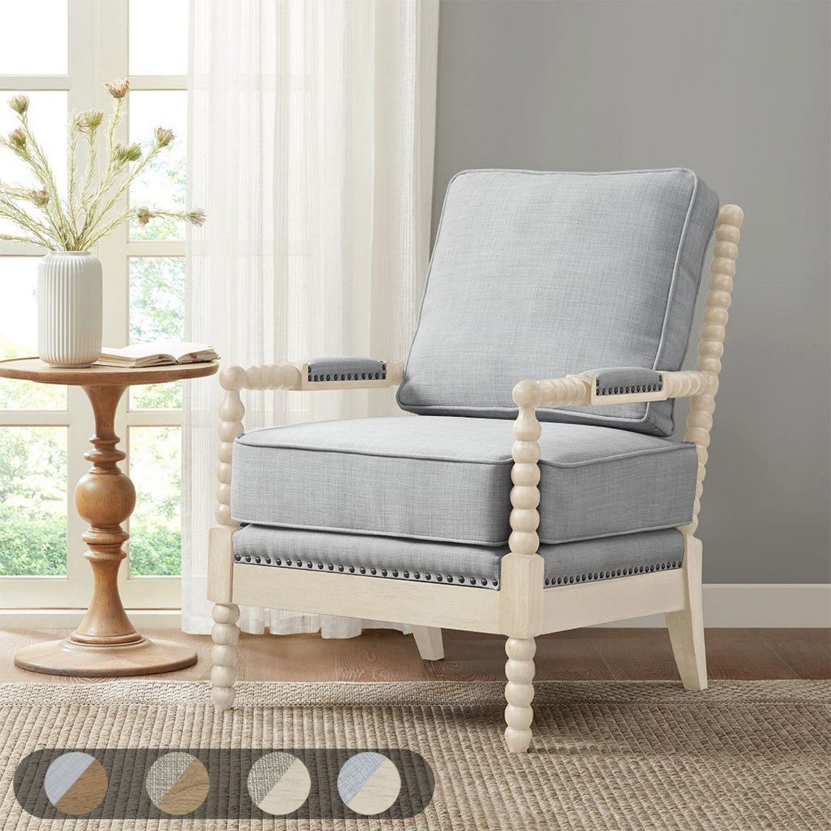 Arm Chair With Open Back Spindle Design, Padded Armrests - Ego Home Furniture