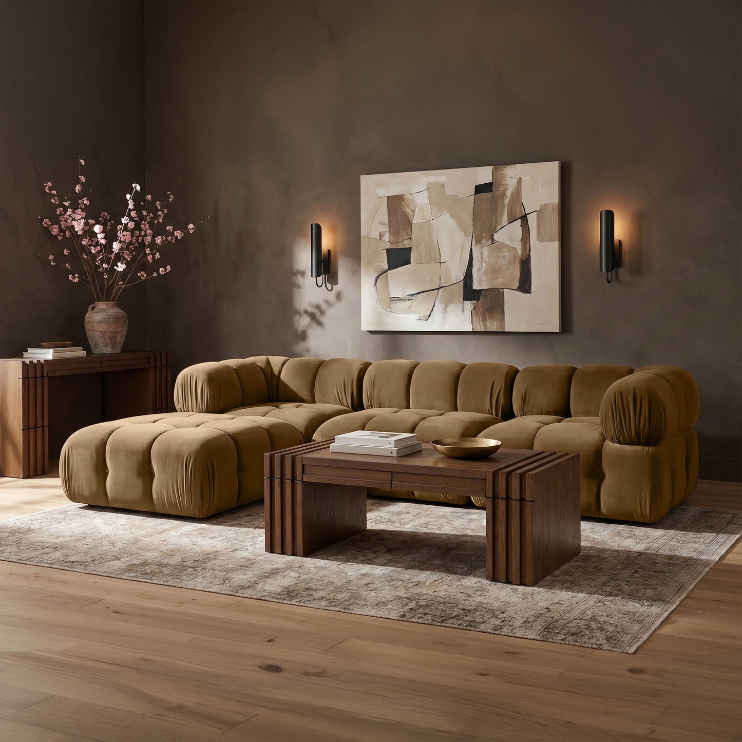 Orin - Velvet 4 Piece Modular Sectional With Chaise