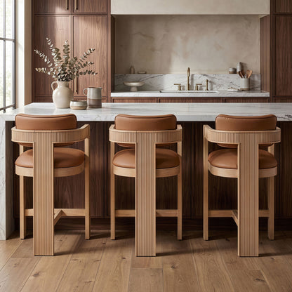 Sacha - Vegan Leather Upholstered Counter Stool With Natural Base
