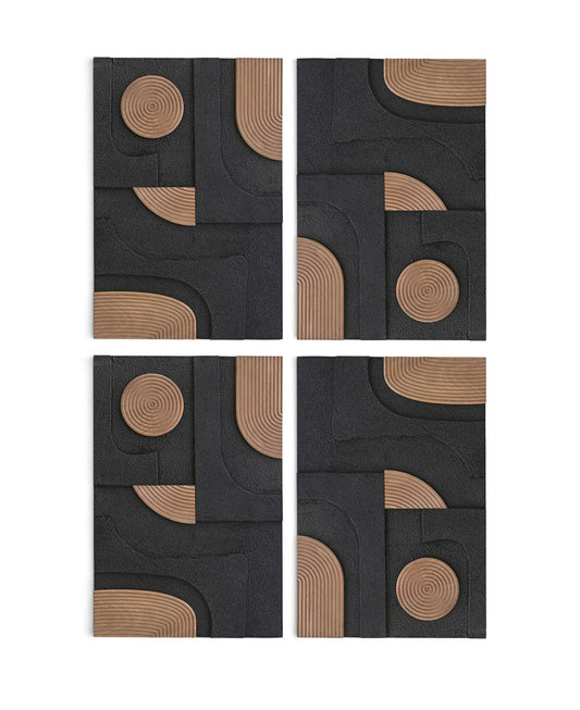 Element - 50" Mango Wood 4 Piece Wall Art - Natural / Black