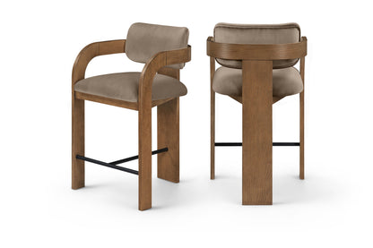 Cedra - Velvet Performance Fabric Upholstered Counter Stool - Brown Frame