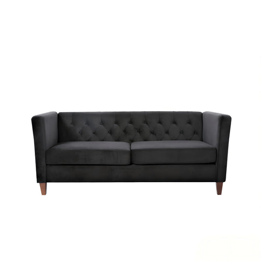 Button Tufted Loveseat, 2 Seater With Square Arm Couch For Living Room - Black