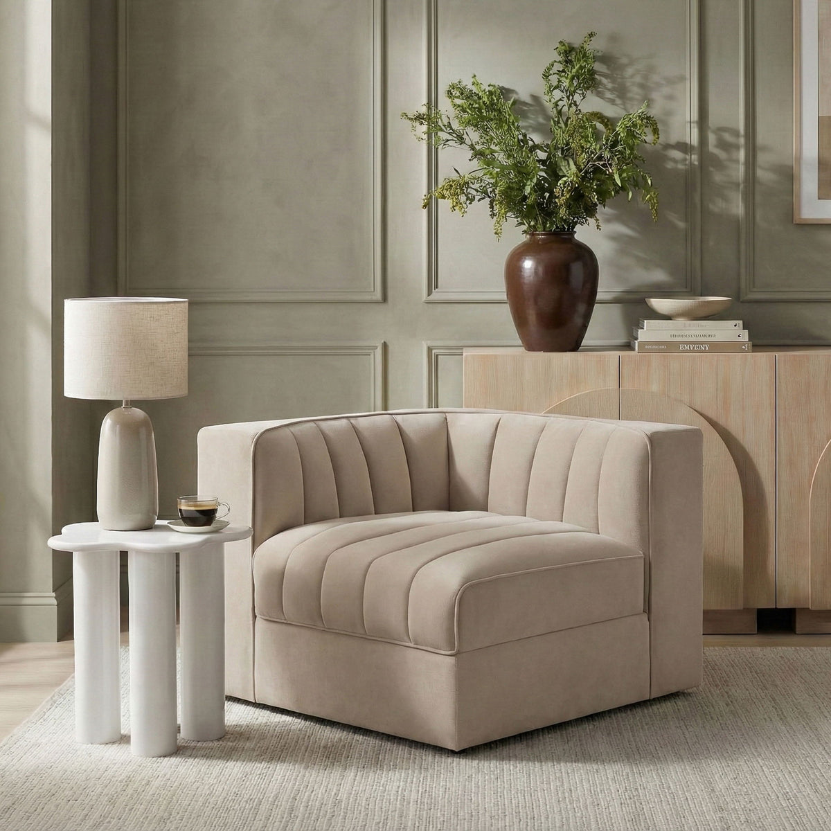 Rummi - Velvet Performance Fabric Upholstered Modular Corner Chair