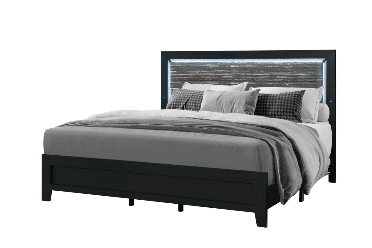 Reid - Queen Bed With LED - Black