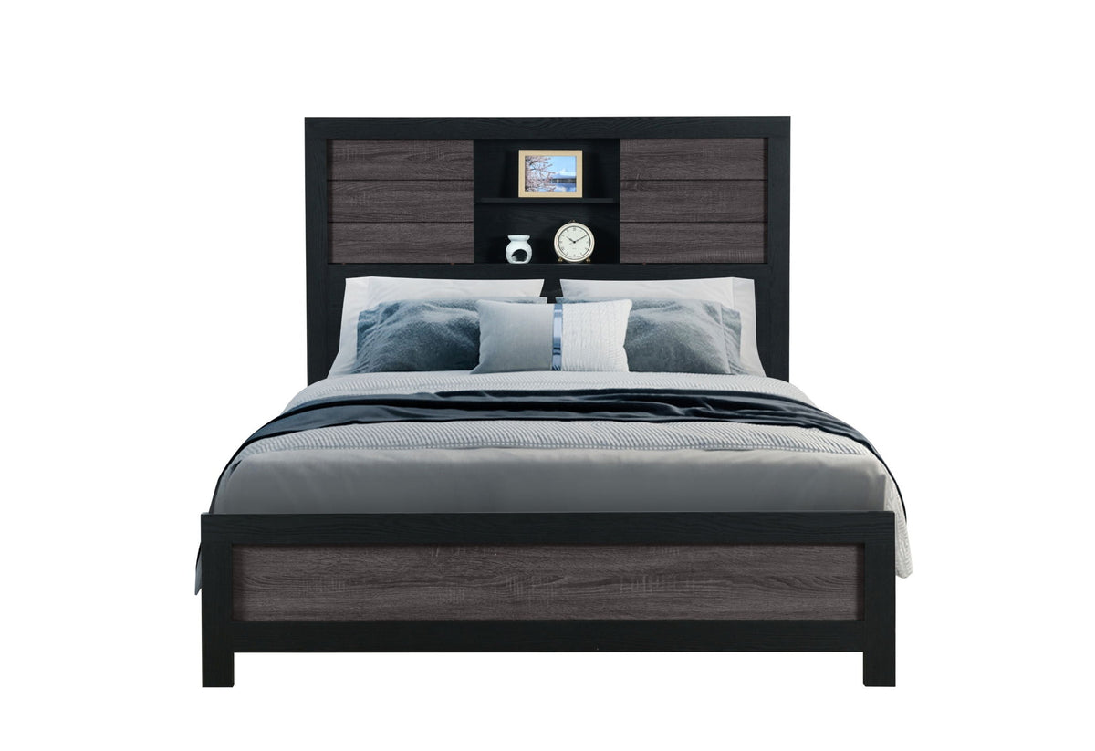 Lisbon - Queen Bookcase Bed Headboard Footboard - Gray Black