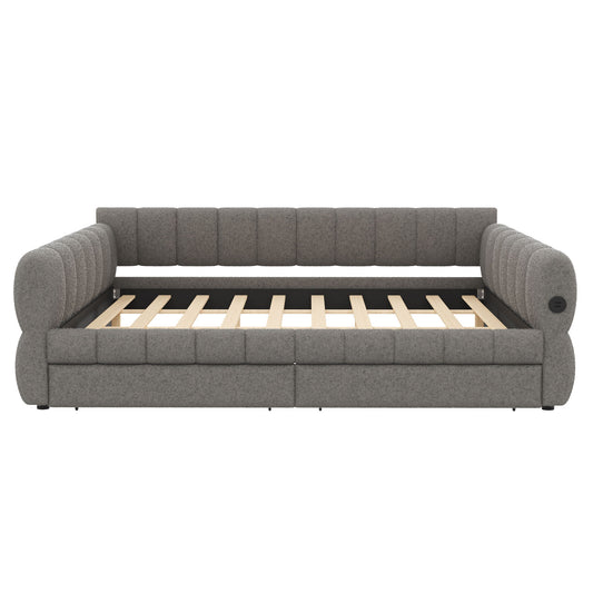 Upholstered Platform Bed With USB Charging And 2 Storage Drawers