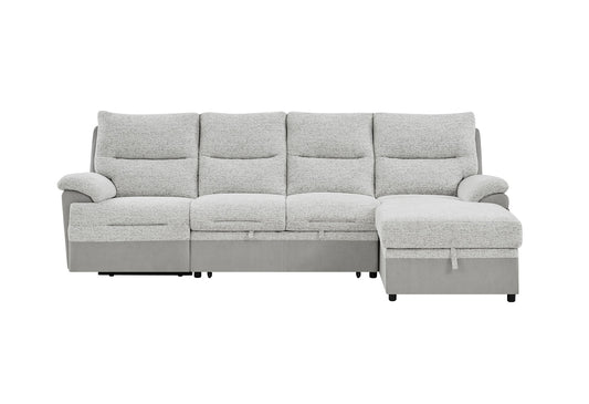 U3822 - Sectional With Pull Out Bed And USB - Light Gray