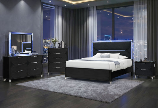 Lando - 5 Piece Queen Bedroom Set (Bed, Dresser & Mirror, Nightstand, Chest) - Black