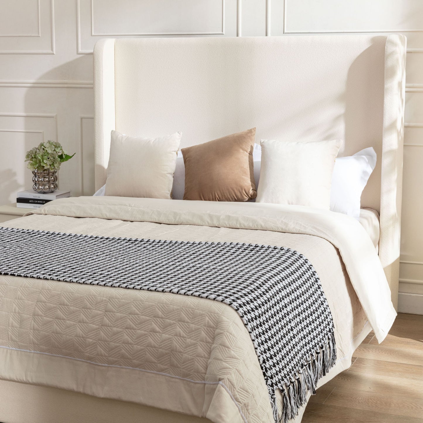 Harper - California King Size Tall Headboard Upholstered Bed - Ivory