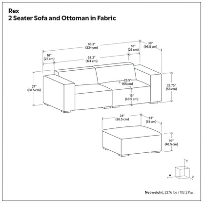 Rex - 2 Seater Sofa And Ottoman - Gray