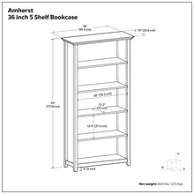 Load image into Gallery viewer, Amherst - 5 Shelf Bookcase, Handcrafted
