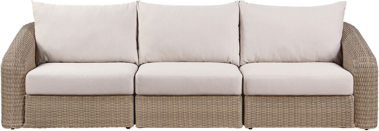 Seacrest - Olefin Water Resistant Fabric And Wicker 3 Piece Outdoor Patio Modular Sofa
