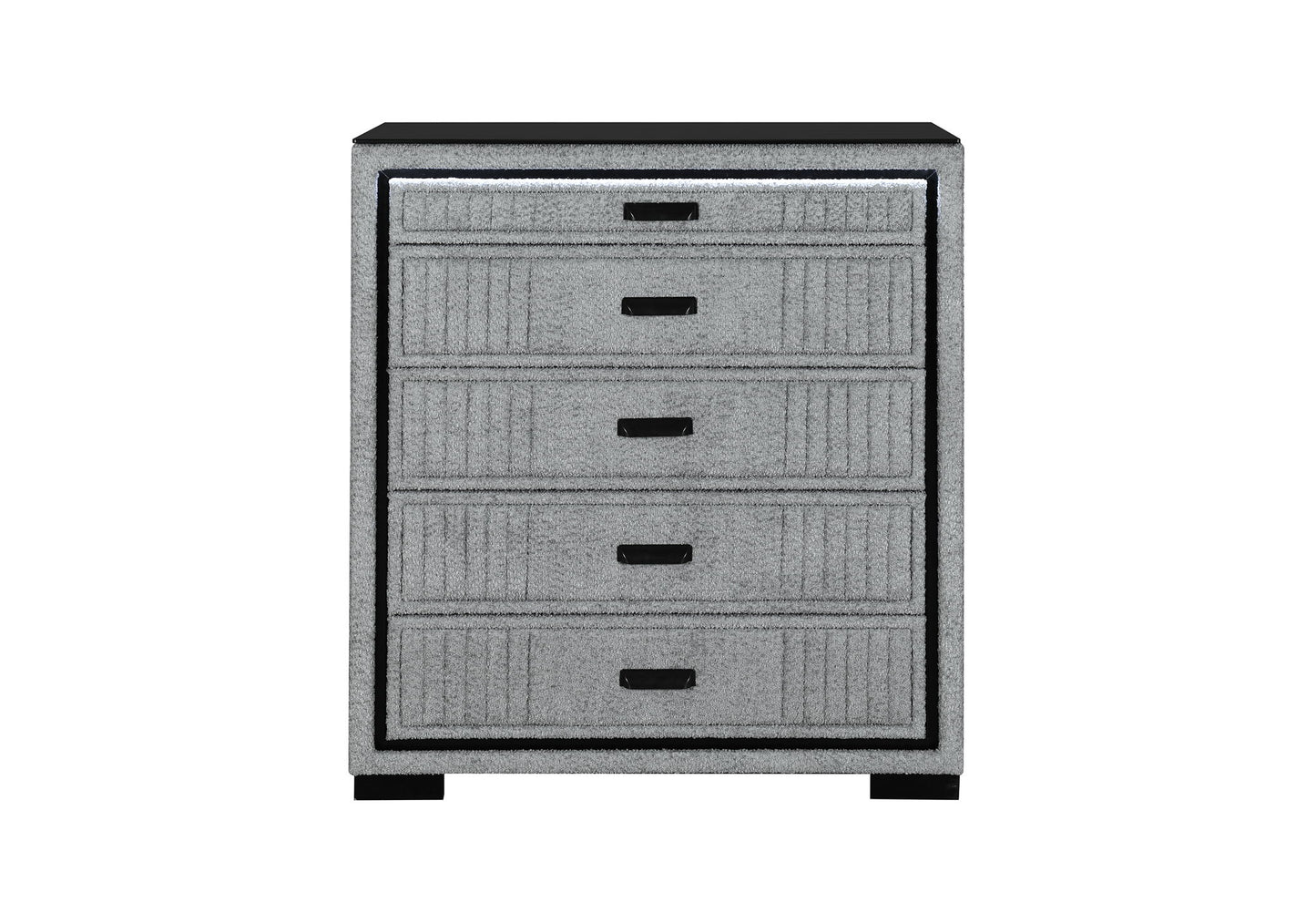 Isabella - 5 Piece Queen Bedroom Set (Queen Bed With LED, TV Lift, Bluetooth Speaker And Firpeplace Crystal) - Gray
