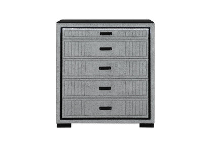Isabella - 5 Piece King Bedroom Set (King Bed With LED, TV Lift, Bluetooth Speaker And Firpeplace Crystal) - Gray