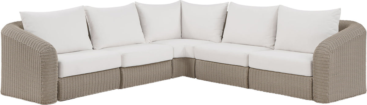 Seacrest - 123.25" Olefin Water Resistant Fabric And Wicker 5 Piece Outdoor Patio Modular Sectional