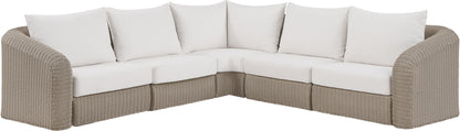 Seacrest - 123.25" Olefin Water Resistant Fabric And Wicker 5 Piece Outdoor Patio Modular Sectional