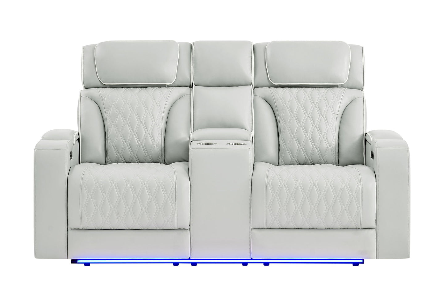 U8611 - 2 Piece Living Room Set (Power Reclining Sofa With Power Headrest And LED / Power Console Reclining Loveseat With Power Headrest, LED And Speaker) - Silver