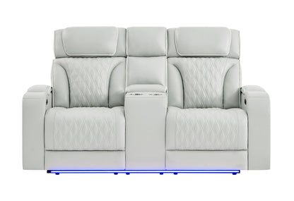 U8611 - 2 Piece Living Room Set (Power Reclining Sofa With Power Headrest And LED / Power Console Reclining Loveseat With Power Headrest, LED And Speaker) - Silver