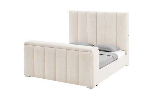 Serenity - King Bed With Speaker, TV Lift, Fireplace - Cream