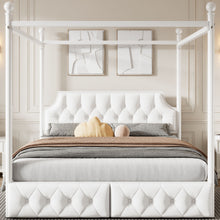 Load image into Gallery viewer, Queen Size Canopy Platform Bed With Upholstered Headboard And 2 Storage Drawers - White
