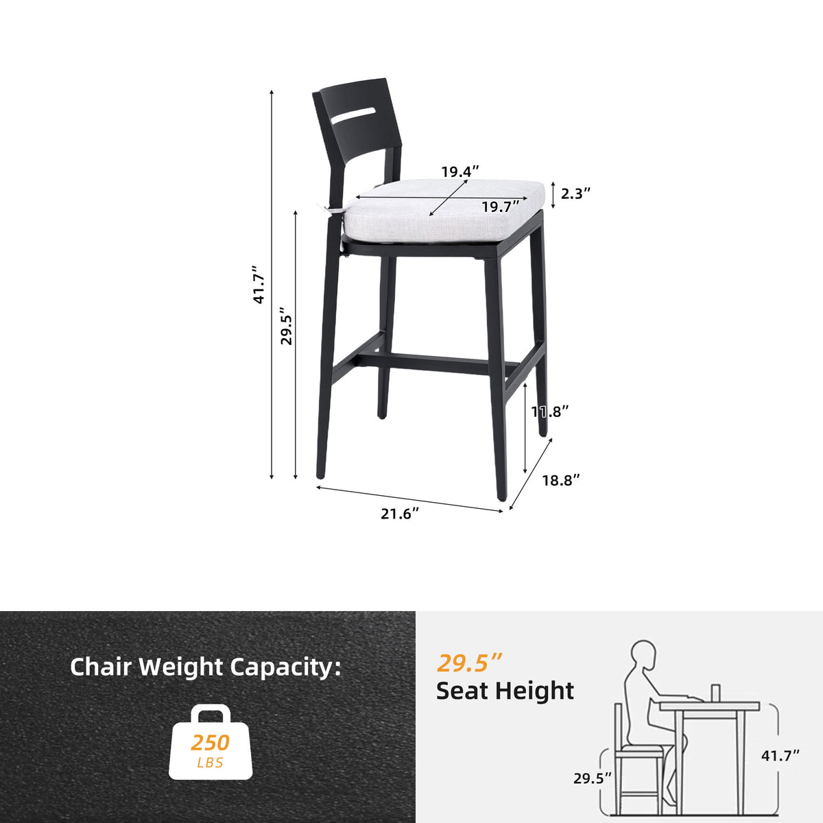 Modern Outdoor Bar Stools With Backrest And Footrest (Set of 2)