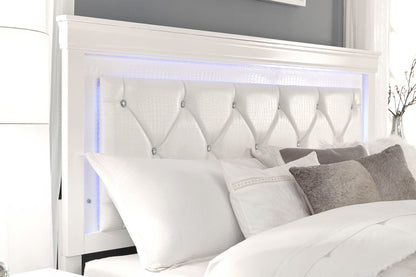 Pompei - King Bed Headboard With LED And Footboard - Metallic White