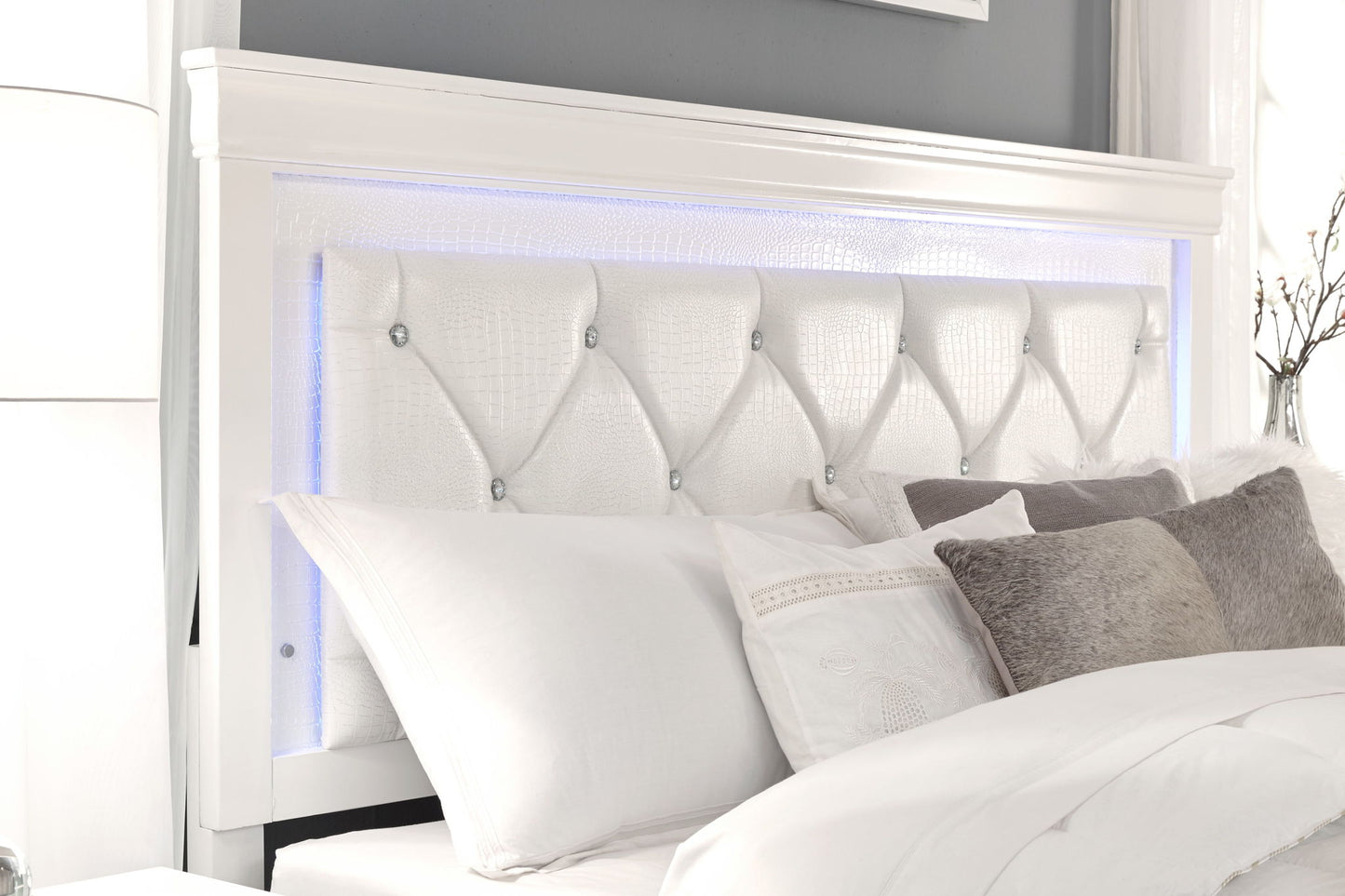 Pompei - Full Bed Headboard With LED Light And Footboard - Metallic White