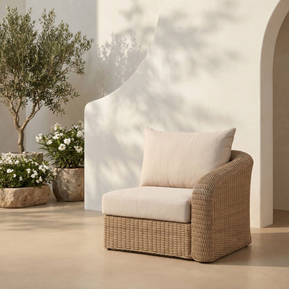 Seacrest - Olefin Water Resistant Fabric And Wicker Outdoor Patio Right Arm Chair